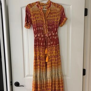 Free People Vibrant Red and Yellow Maxi Dress
